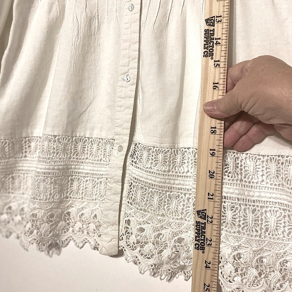 Boho Blouse Linen Cottagecore 7” Eyelet Lace Plus XL Button V-neck 3/4 Sleeves - Picture 8 of 9